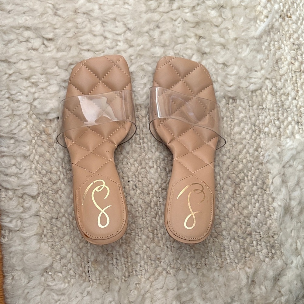 Sam Edelman Beige Starla Quilted Heels with Clear Strap